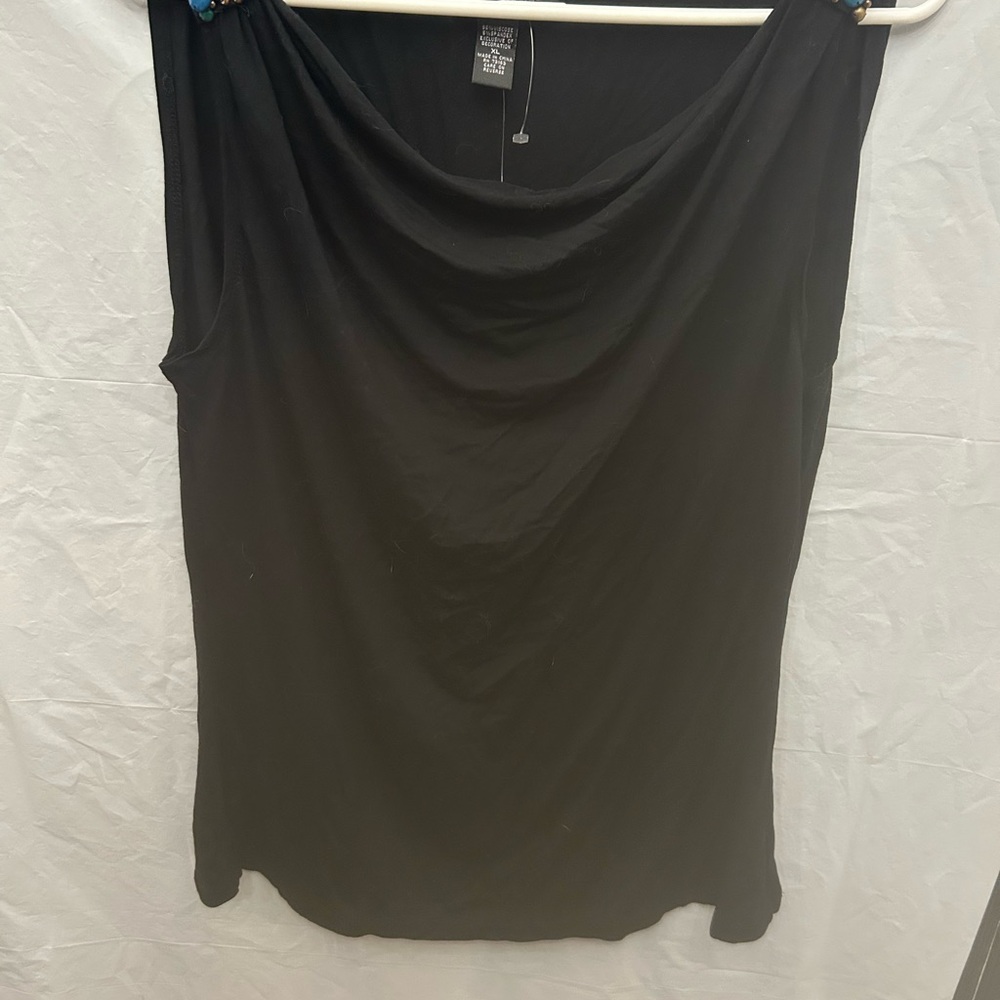 Cable & Gauge Black Tank Top with Turquoise Beads Sz XL NwWT